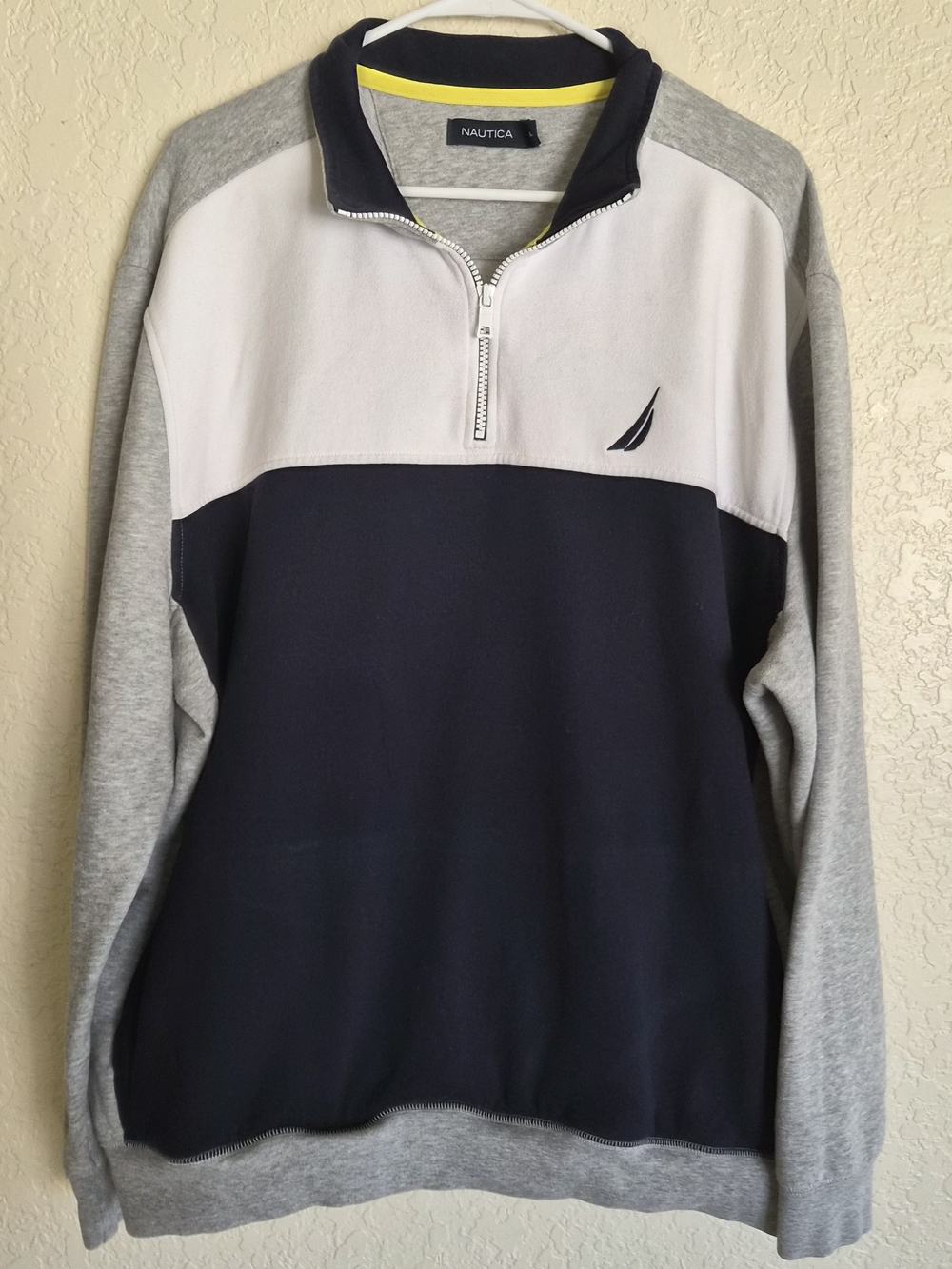 Nautica Men’s Navy, Gray & White Zip-Up Colorblock Pullover